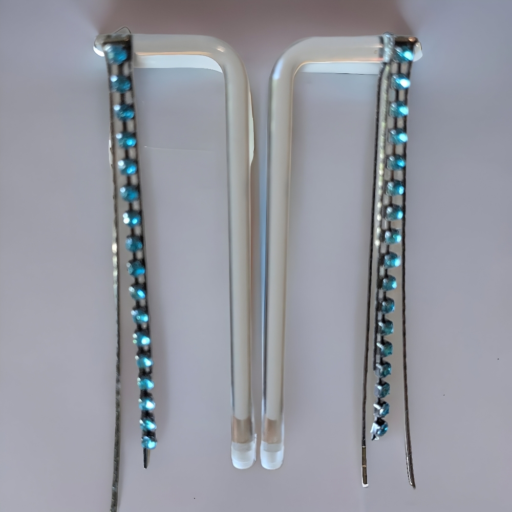 Sky blue rhinestone drop fridge earrings early 2000s - Picture 3 of 3
